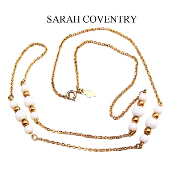 Sarah Coventry White Bead Chain Gold Tone - Picture 3 of 4